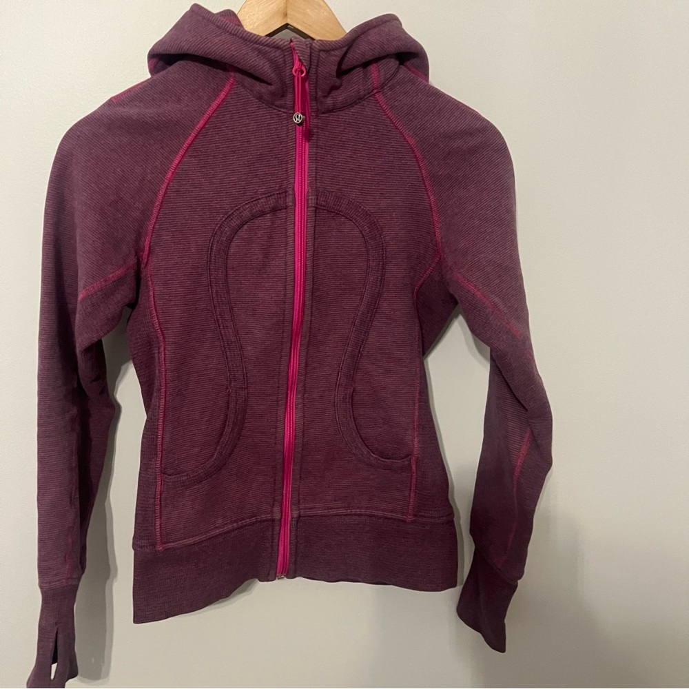 Lululemon Scuba Hoodie Heathered Pink Gray Zip Up Jacket Size 2